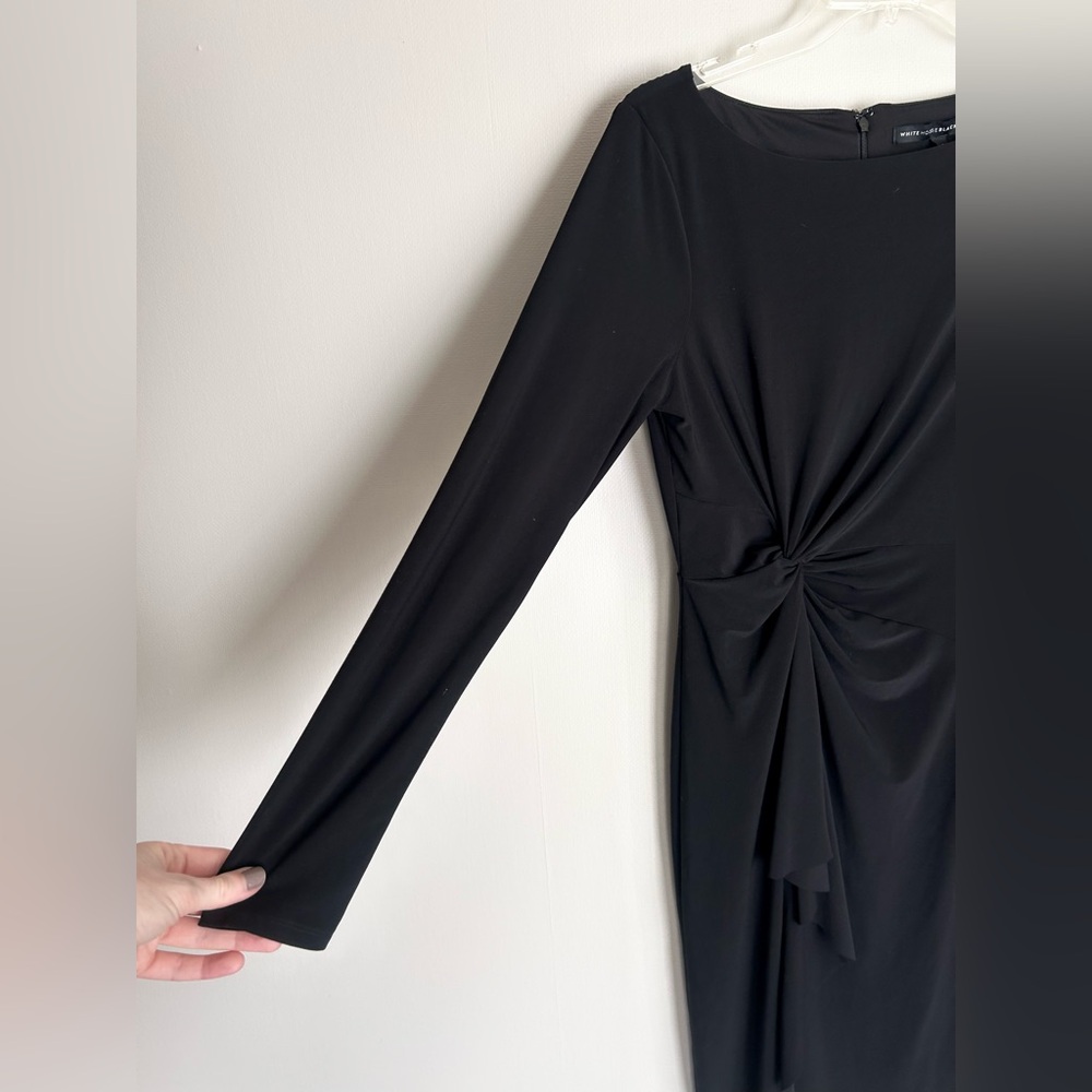 WHITE HOUSE BLACK MARKET Long Sleeve Black Twist Sheath Dress Travel Office | 6 - Picture 3 of 11